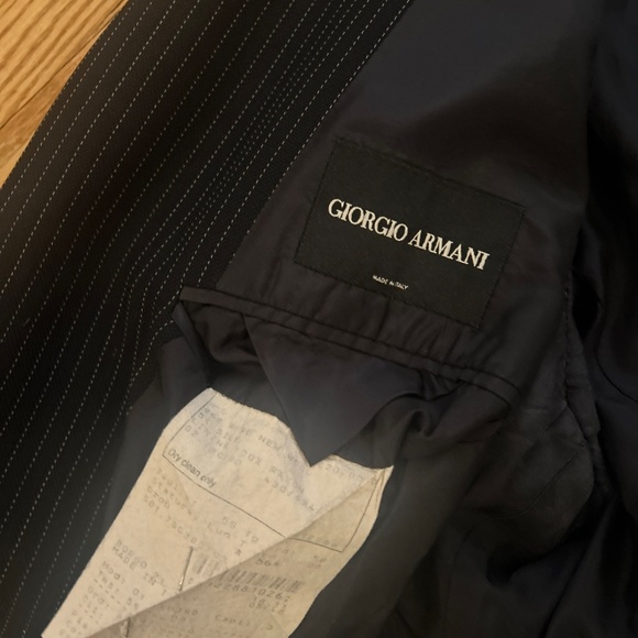 Giorgio Armani Wool Silk Blend Black Pinstripe Suit Jacket Blazer Sz 46 Borgo 21 - Picture 5 of 12